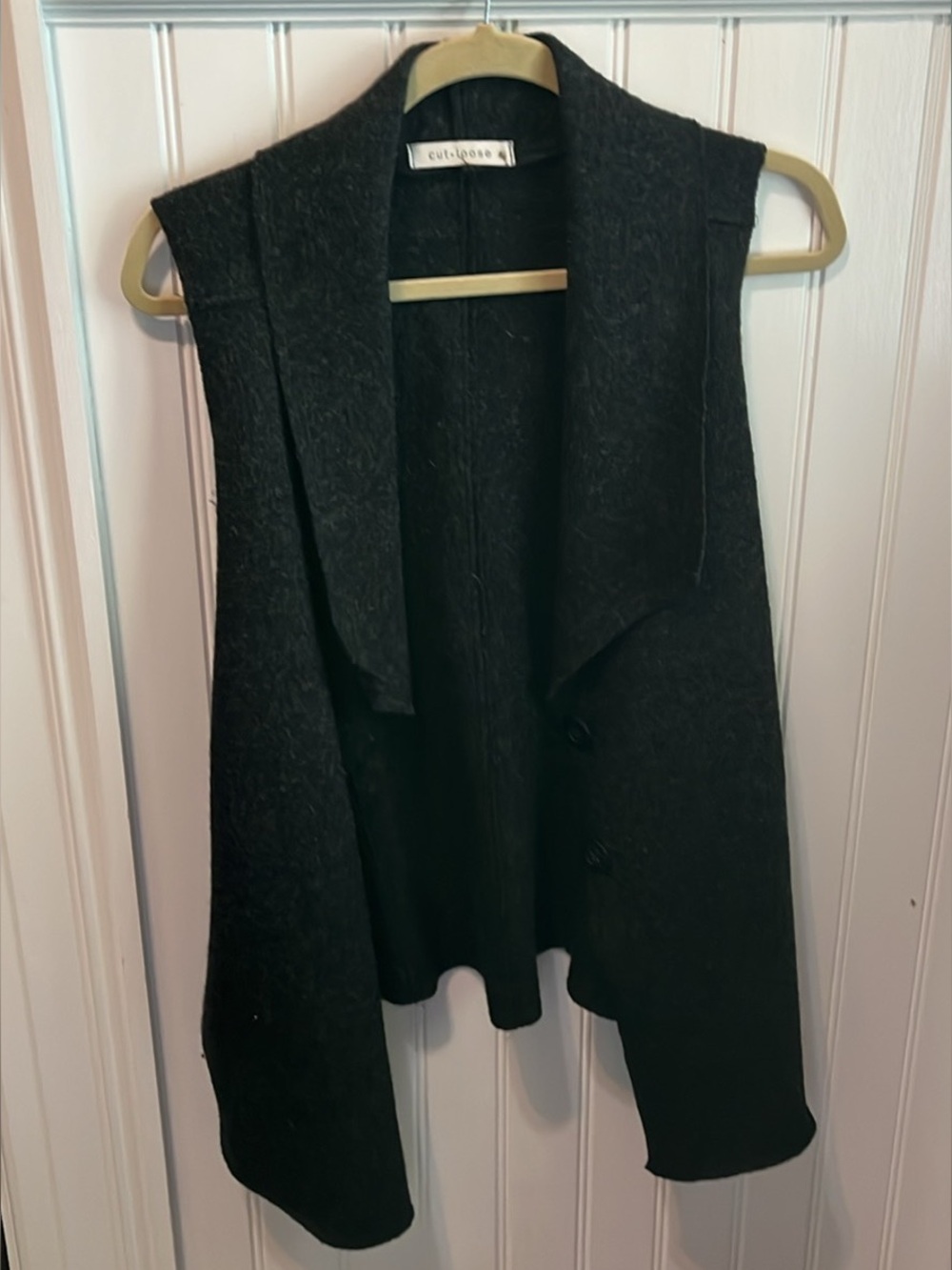 Cut Loose Wool Sweater Vest Cardigan Charcoal Gray Small